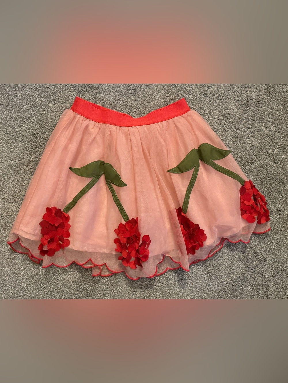 Mini Boden Pink Cherry Appliqué Tulle Skirt